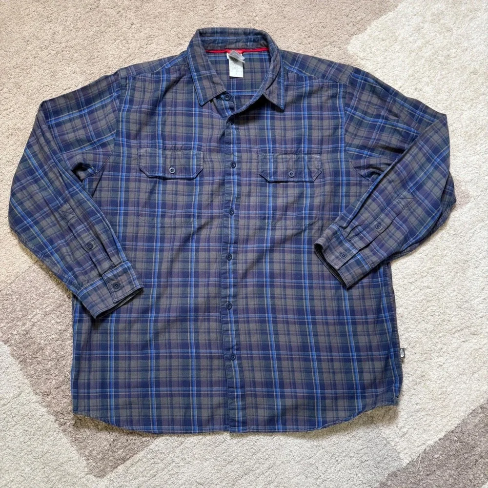 The North Face Mens XL Plaid Button Down Shirt Blue Grey Coolvision Long Sleeve